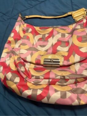 Coach Multi-Color Geometric Hobo Bag - Pink, Yellow & Red